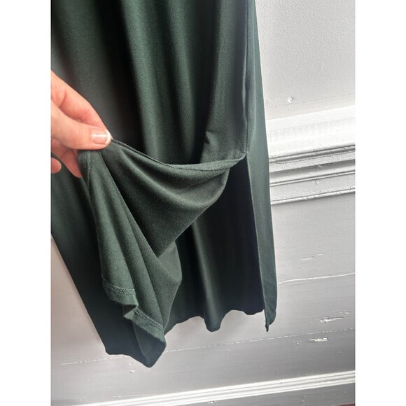 Daily Ritual Short Sleeve Jersey Knit Maxi Dress Side Slit Forest Green Small - Picture 9 of 11